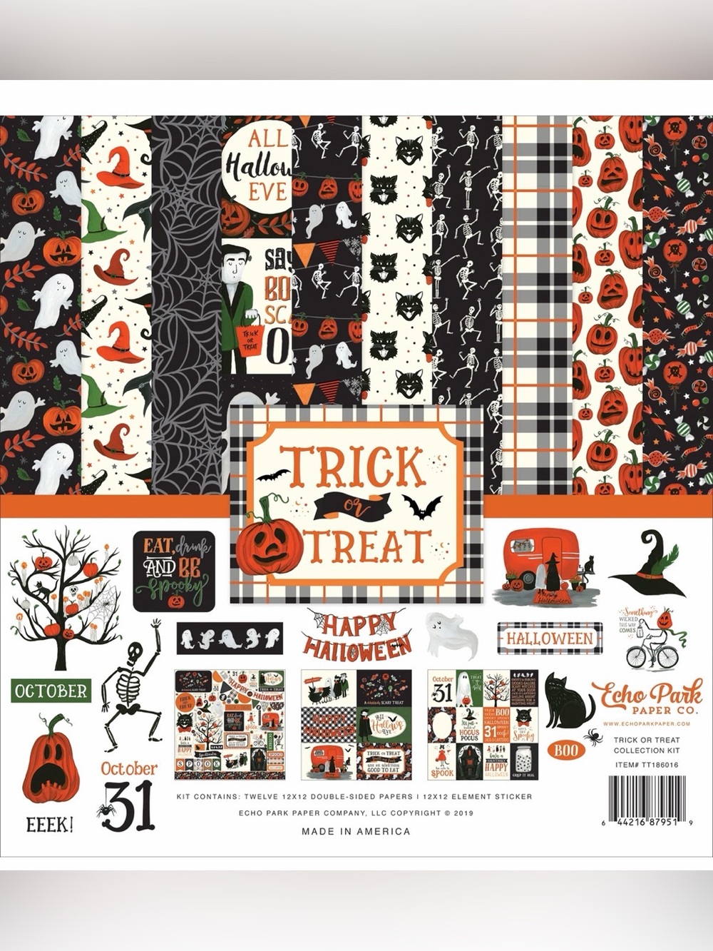 🎃👻 Echo Park Trick Or Treat Halloween Collection Kit 12x12 Papers & Stickers 🐈‍⬛